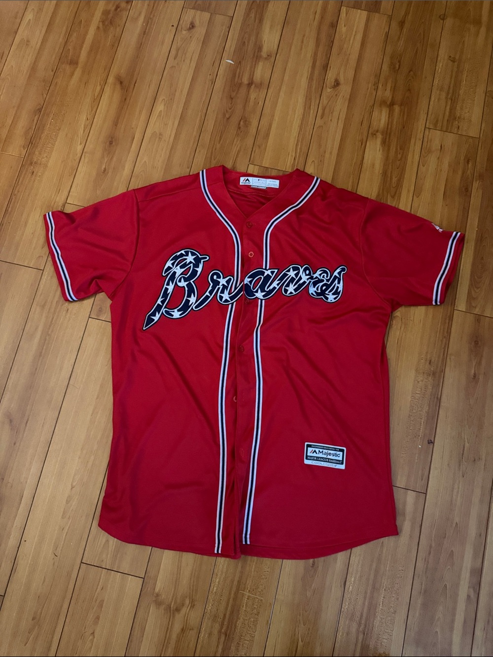 Mens xl majestic coolbase Braves Baseball Jersey.